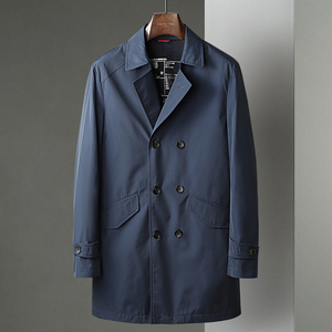 2021春季新款中年男士风衣商务休闲外套双排扣薄款潮流修身中长款