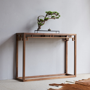 三辰北美黑胡桃木玄关台条案全实木入户现代新中式窄边桌家具