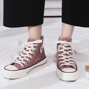 豆沙色高帮帆布鞋女2019春款韩版春秋百搭原宿学生小白鞋女板鞋子