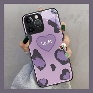 紫色豹纹爱心iphone14promax手机壳新款时尚适用爆款苹果13女高档