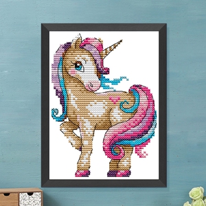 新款印花十字绣魔法独角兽卡通彩虹小马图案小件学生手工课材料包