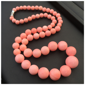 天然原贝打磨无优化粉珊瑚贝塔链 红珊贝珠项链 粉红贝壳珠链 女