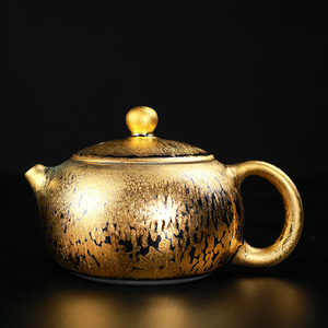 黄金油滴茶壶24K金西施壶功夫茶具纯手工茶壶陶瓷金油滴鹧鸪建盏