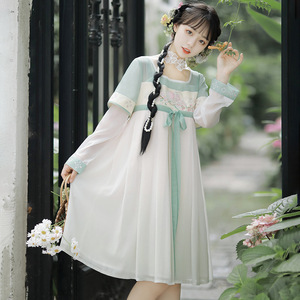 原创正品桃花鱼汉元素女刺绣国风改良齐胸水袖襦裙连衣裙夏季新款