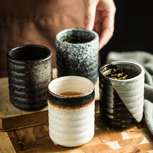 日式复古陶瓷杯家用直身无把酒杯寿司店喝茶水杯子吃火锅茶杯单个