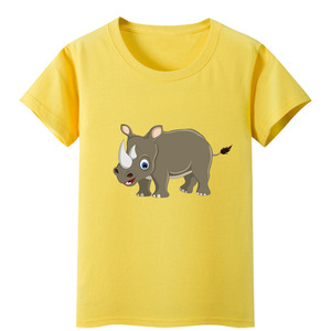 犀牛短袖t恤衫粉色衣服装男童绿色湖蓝色女孩子套头儿童装圆领