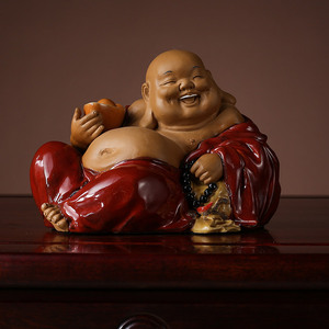 石湾公仔大师工艺精品家居电视柜门客厅装饰品招财弥勒佛陶瓷摆件