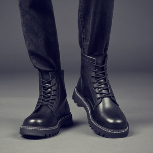 半桶靴男真皮冬季低跟短筒内增高男鞋子冬天半腰短靴大码高帮百搭