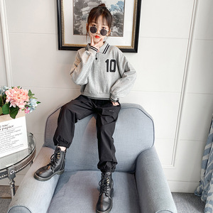 ENO NEXT秋季新款韩版翻领卫衣时尚工装裤两件套女童洋气套装
