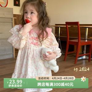 韩国童装春季新款韩版女童女宝宝小童碎花棉布裙子连衣裙洋气秋款