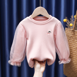 春装新款女童装宝宝中小童韩版灯笼泡泡袖樱桃洋气打底衫t恤上衣