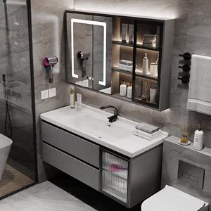轻奢陶瓷一体盆浴室柜组合现代简约卫生间洗漱台洗手洗脸盆柜套装