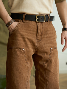外贸商场专柜捡漏焦糖色工装牛仔裤男美式复古伐木裤耐磨工作裤子