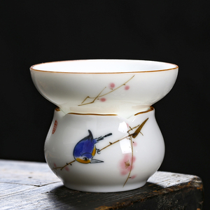 陶瓷茶滤器家用白瓷手绘过滤网功夫茶道配件茶叶分离滤架滤杯茶漏