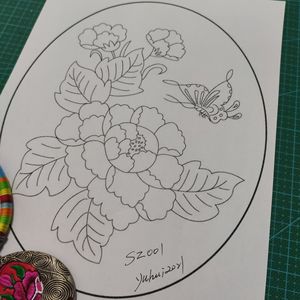 手工刺绣图纸 苏绣团扇花样子 打印版绣花图稿多种样式可选择