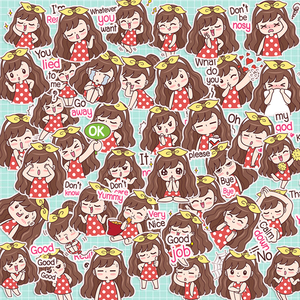 手账本周边 diy人物手账贴纸 line表情贴纸 萌女孩小美女手账贴纸