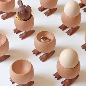 山舍 | 小鸡爪蛋托 手工实木盛蛋器创意早餐蛋盅餐桌用具鸡蛋座