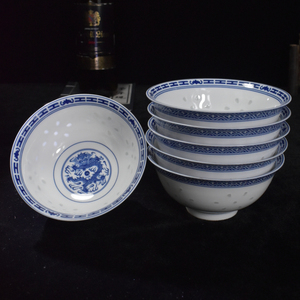 青花瓷碗家用高档釉下彩米饭碗陶瓷餐具景德镇高温老式复古小碗盘