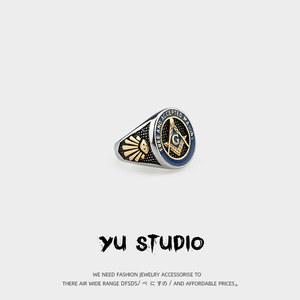 YU原创设计欧美共济会嘻哈戒指复古个性街头男女潮钛钢食指环手饰