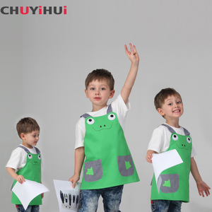 韩版小围裙儿童 幼儿园画画衣绿色青蛙无袖防污亲子罩衣定制印字