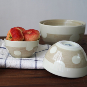 然而家 日本进口美浓烧波点釉下彩陶瓷饭碗料理碗甜品汤面碗小碗