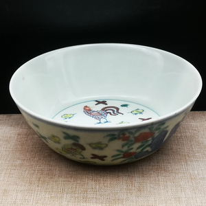 大明成化年制斗彩鸡缸碗三秋平底碗古玩古董老物件收藏官窑瓷摆件