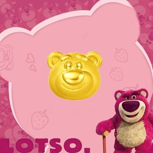 999足金迪士尼系列草莓熊转运珠黄金手链3d硬金熊屁屁手绳