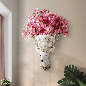 欧式鹿头墙壁挂花墙上花盆壁挂墙面挂饰花艺装饰干花挂墙客厅挂件