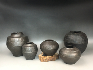 東洋古董*日本南部铁器 摆件*葡萄纹铸铁大器 花瓶*茶叶罐铁瓶