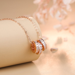 纯银小蛮腰项链s925玫瑰金圆形三圈套链设计饰品女生礼物锁骨链