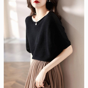 冰丝短袖t恤女针织衫夏季2024年新款韩版时尚宽松显瘦蝙蝠袖上衣