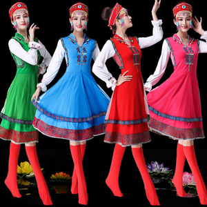 新款舞蹈演出服蒙古舞大摆连衣裙广场舞服装套装民族女表演衣服春