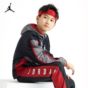 Nike Air Jordan 耐克童装男童外套2024春秋儿童连帽梭织夹克上衣