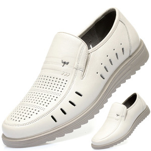 夏季红蜻蜓白色真皮凉鞋男鞋软皮软底防滑镂空皮鞋男士休闲爸爸鞋