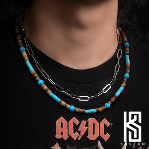 ks official潮牌彩色串珠项链男设计感小众松石男士锁骨链毛衣链