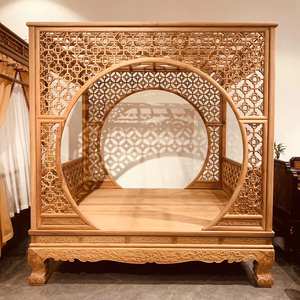 202人付款淘宝千工拔步床踏步床实木月洞床明清宫廷架子床古代宫廷床