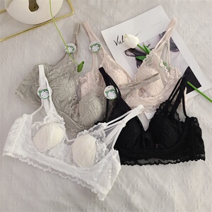 奥黛茉法式超薄性感文胸蕾丝兔耳朵水晶杯美背防凸点聚拢透气女胸