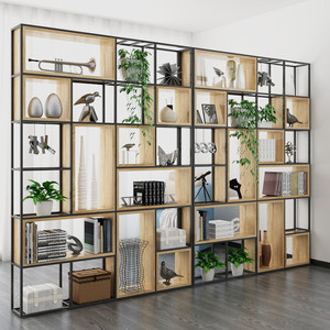 摆件柜子客厅 置物架美式铁艺办公室隔断书架 客厅装饰九宫格展示