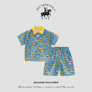 赫克林男童短袖衬衫套装欧美风夏季新款沙滩度假男宝宝休闲两件套