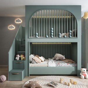 giguo积果品牌儿童房全屋定制1.8米加高护栏上下铺双层床高级灰青