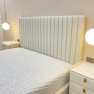 轻奢简约布艺双人床小户型极简实木软包床头靠欧式现代床头定制