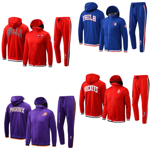 nba黄峰快船篮球出场服公牛火箭运动带帽训练服长袖秋冬外套装男
