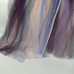 渐变印花网纱布料网纱渐变色钉珠珍珠汉服婚纱礼服裙子服装面料