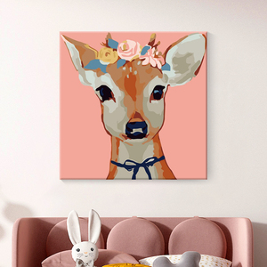 数字油画儿童动漫卡通玫瑰鹿卧室客厅装饰画填色diy填充水彩画