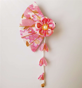 和风发饰儿童唐装流苏绉布铃铛日本和服浴衣配饰细工烫金樱花扇子