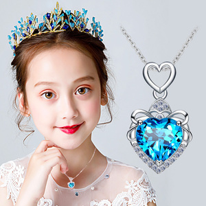 儿童水晶项链蓝色吊坠女童宝石饰品女孩首饰公主玩具小孩女宝装饰