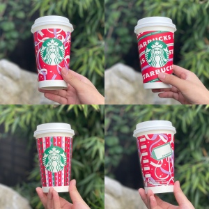 星巴克杯子圣诞节纸杯经典门店一次性纸杯店用热饮咖啡喝水杯带盖