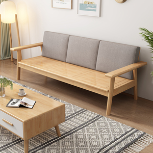 沙发全实木冬夏两用日式原木风三人位沙发客厅家具木制木沙发木质