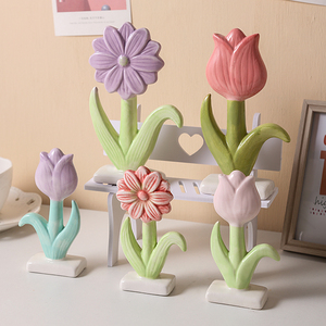 陶瓷花朵郁金香摆件装饰品客厅桌面ins风小物件可爱礼物家居好物