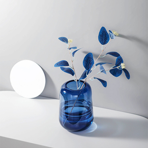 北欧玻璃蓝色花瓶摆件客厅插花轻奢高端精致现代餐桌家居软装饰品